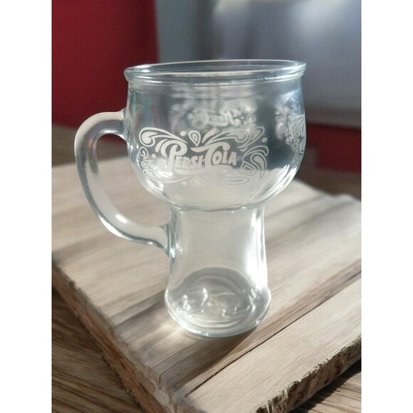 Pepsi Cola Glass Mug Tumbler With Handle Embossed, White Logo 6 1/4"Tall Vintage - Picture 4 of 7